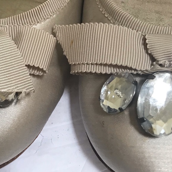 Juicy Couture Vintage Satin Gems Bows Ballerina Ballet Flats Shoe SlipOn Neutral - Picture 14 of 15